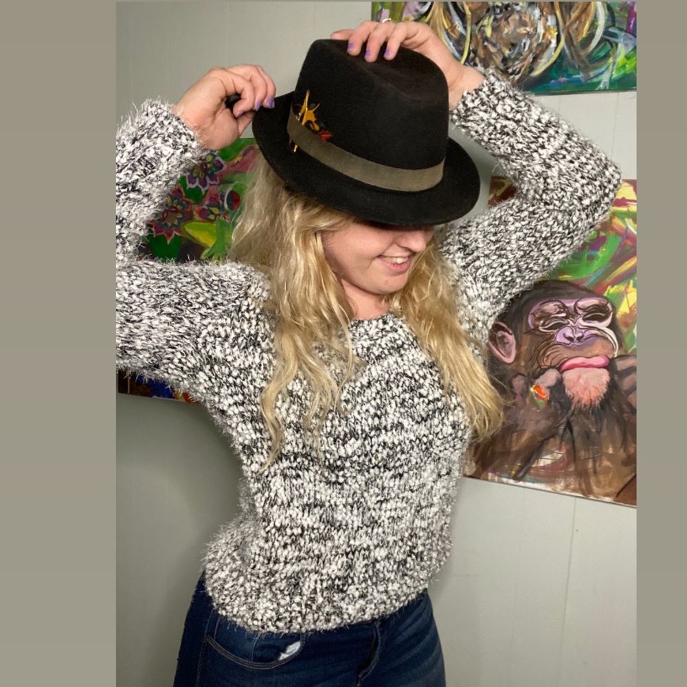 Fuzzy WORN ONCE black and white boutique sweater